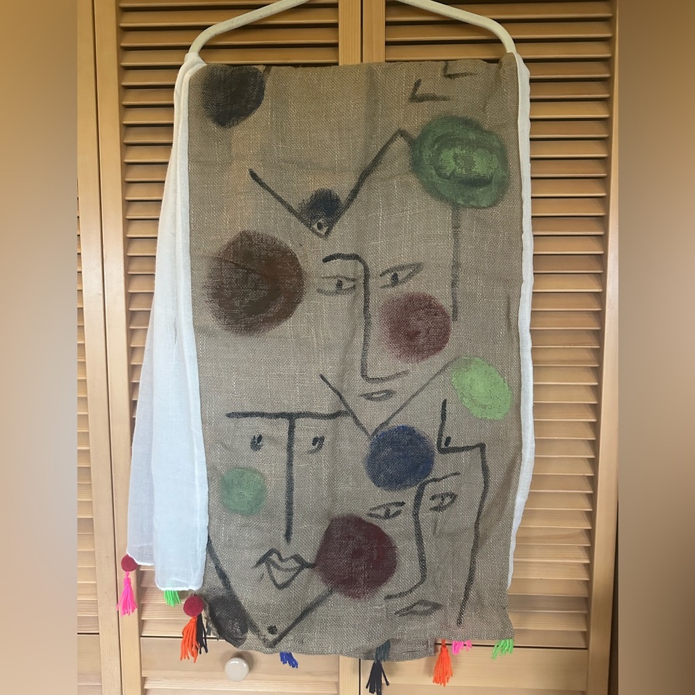 One-of-a-Kind Hand Painted Linen Scarf / Textile • Art Scarf • Portugal